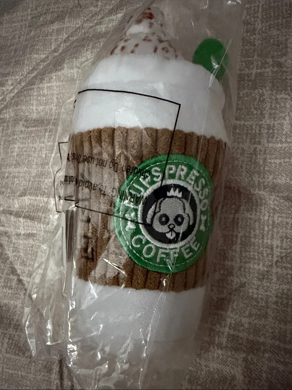 NWT Bark Plush Coffee Cup Toy - White, Brown, Green